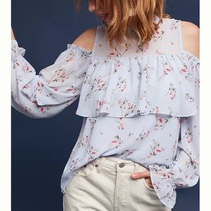 Maeve by Anthropologie Ariel Open Shoulder Top light blue floral - Medium